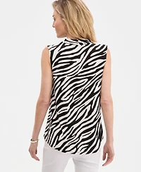 Jm Collection Petite Lush Zebra Printed V-Neck Knit Top, Macy's Exclusive