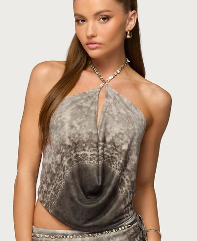 Edikted Women's Teresa Backless Printed Mesh Halter Top