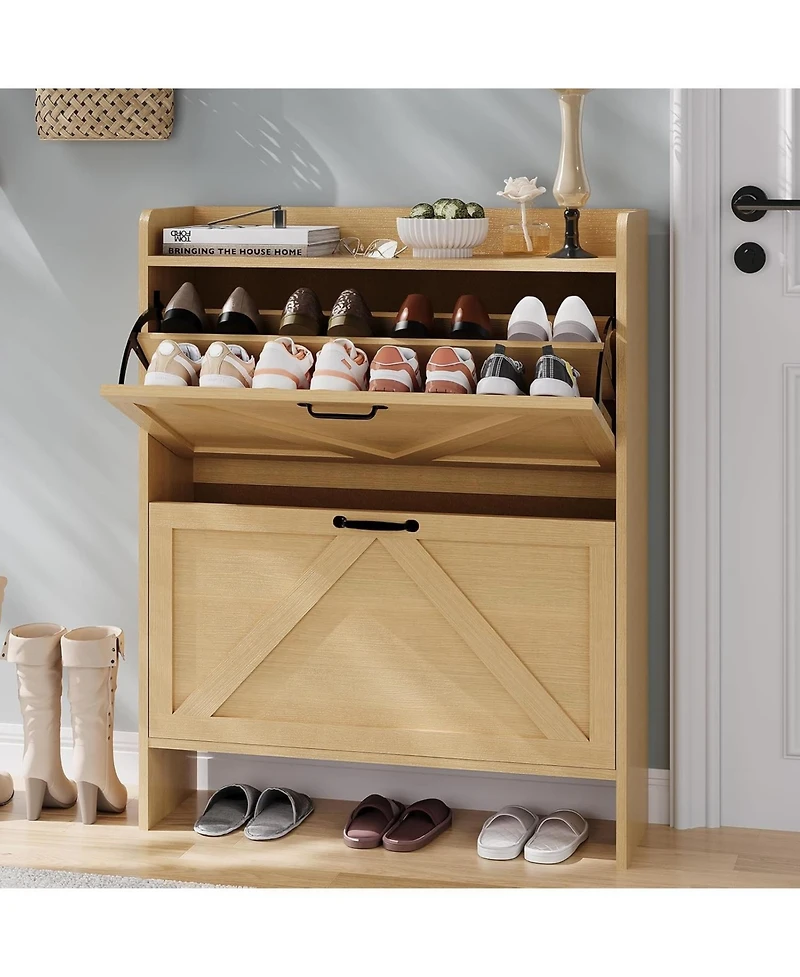 gaomon Shoe Cabinet Organizer with 2 Flip Drawers, Freestanding Narrow Rack for Entryway, Hidden Storage Entryway
