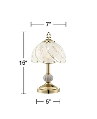 Regency Hill Traditional Accent Table Lamp 15" High Polished Brass Floral Etched Glass Shade Touch On Off for Bedroom Bedside