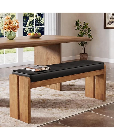 Tribesigns Solid Wood Dining Bench, Modern Kitchen Table Bench with Button-Tufted Leather Pad and Wooden Legs