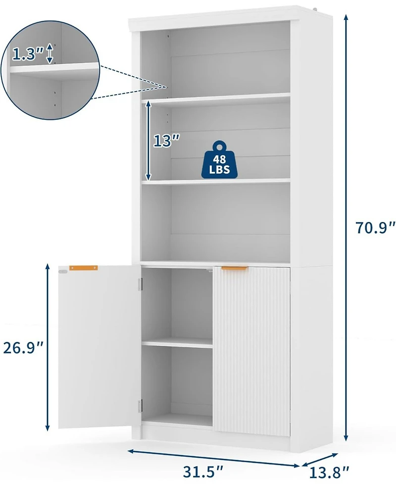 Gaomon 5-Tier Bookcase with Storage Cabinet & Adjustable Shelf, Mid-Century Modern Display Bookshelf for Home Office or Living Room