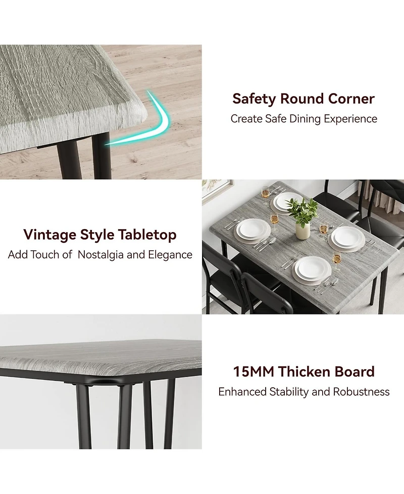 gaomon Dining Table Set for 4, Kitchen Chairs of Industrial Room with 4 Upholstered