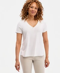 Jm Collection Womens Laced Grommet Trim V Neck Top Macys Exclusive