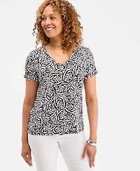 Jm Collection Women's Printed Grommet Knit V-neck Top, Macy's Exclusive