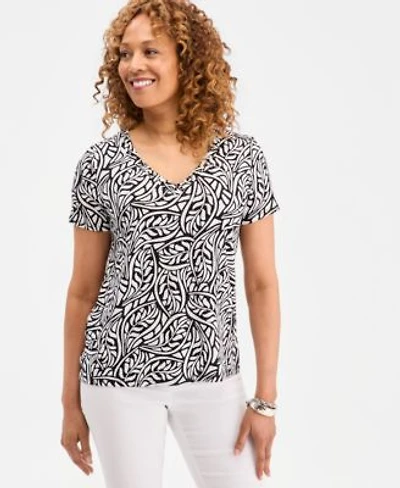 Jm Collection Womens Printed Grommet Knit V Neck Top Macys Exclusive