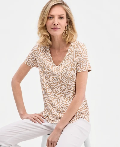 Jm Collection Women's Printed Grommet Knit V-neck Top, Macy's Exclusive