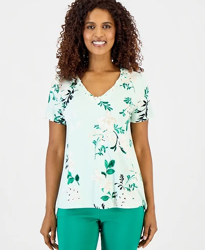 Jm Collection Women's Printed Grommet Knit V-neck Top,, Macy's Exclusive