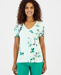 Jm Collection Women's Printed Grommet Knit V-neck Top,, Macy's Exclusive
