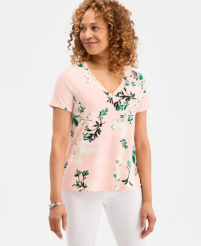 Jm Collection Women's Printed Grommet Knit V-neck Top,, Macy's Exclusive