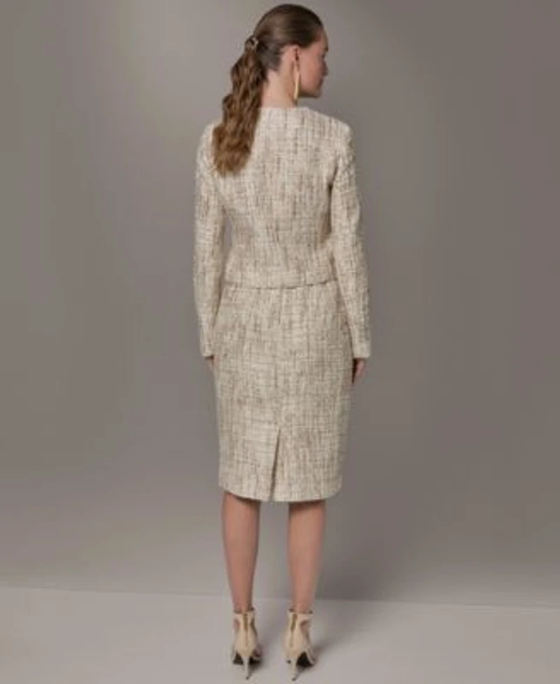 Donna Karan New York Womens Cropped Button Front Jacket Knee Length Skirt