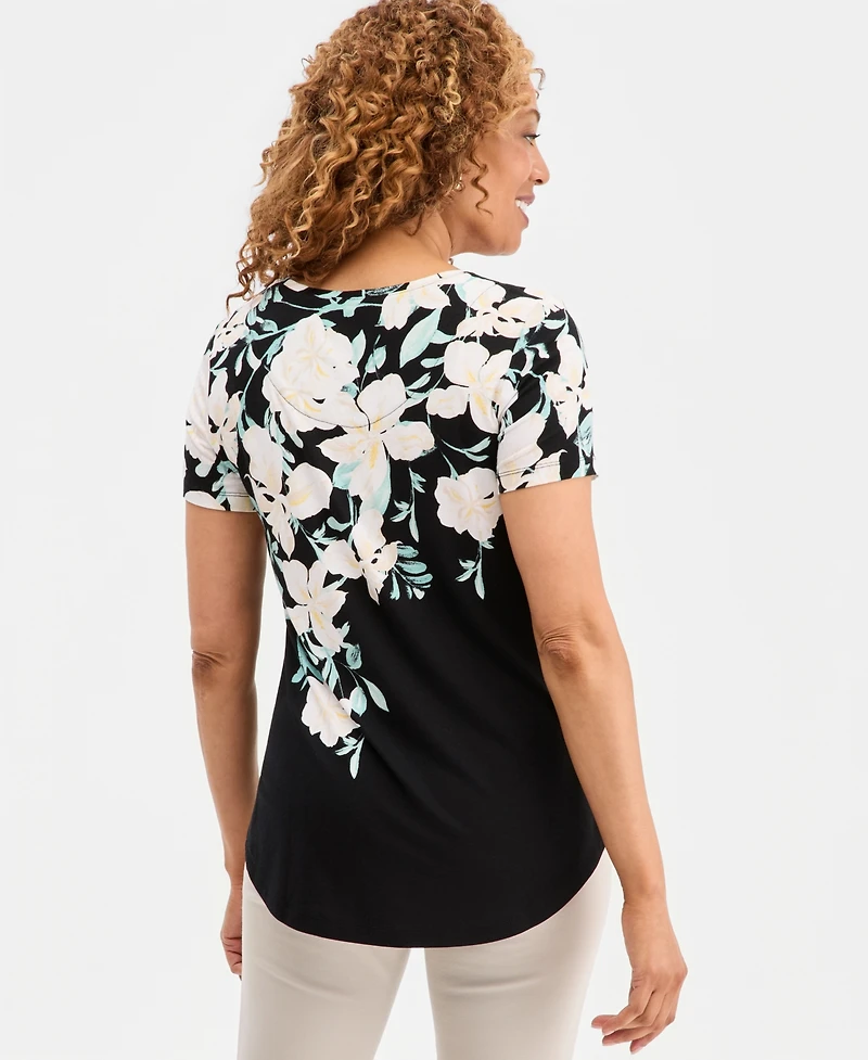 Jm Collection Women's Printed Scoop-Neck Short Sleeve Top, Macy's Exclusive