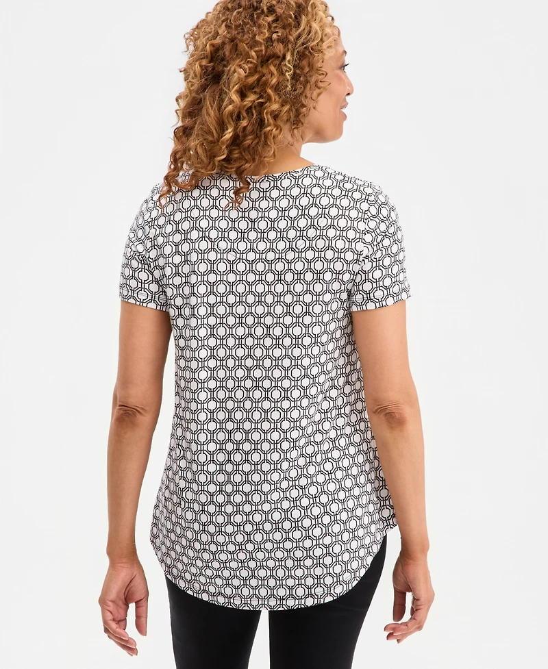 Jm Collection Women's Printed Scoop-Neck Short Sleeve Top, Macy's Exclusive