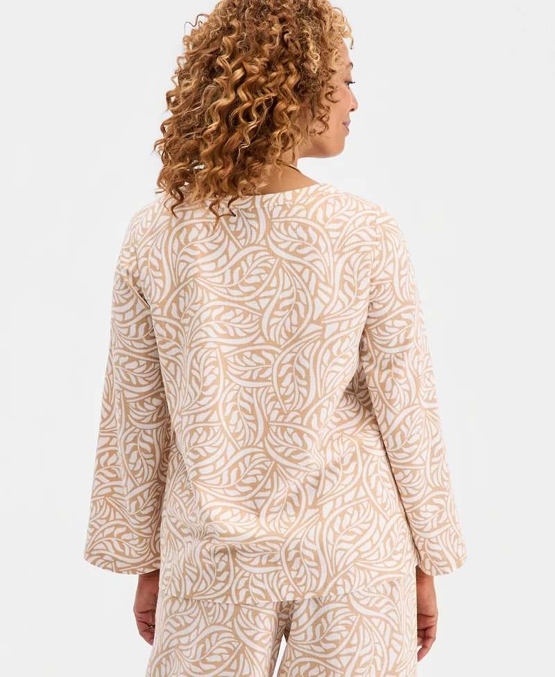 Jm Collection Women's Printed Lace-Up Linen-Blend Top, Macy's Exclusive