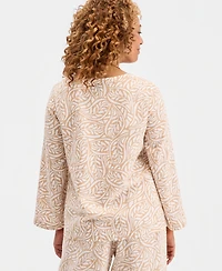 Jm Collection Women's Printed Lace-Up Linen-Blend Top, Macy's Exclusive