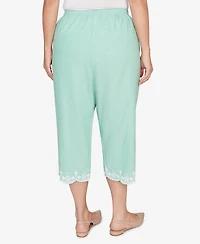 Alfred Dunner Plus Caribbean Blues Eyelet Embroidered Cuff Capri Pants