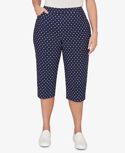 Alfred Dunner Plus Port Side Polka Dot Flat Front Denim Capri Pants