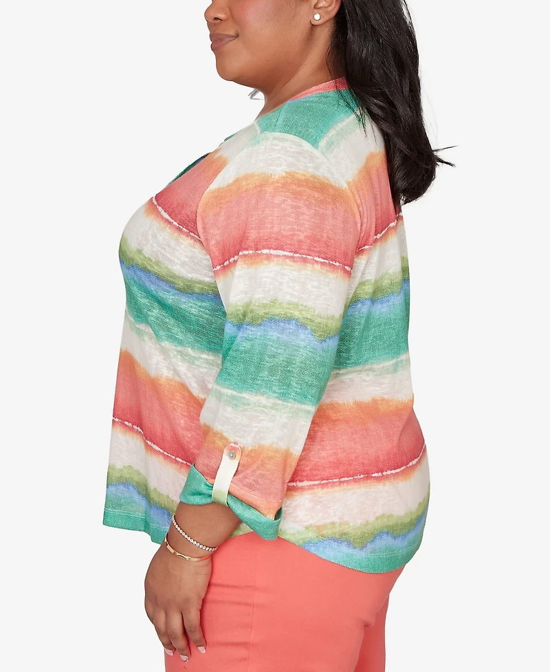 Alfred Dunner Plus Resort Living Biadere Tie Dye Stripe Henley Top