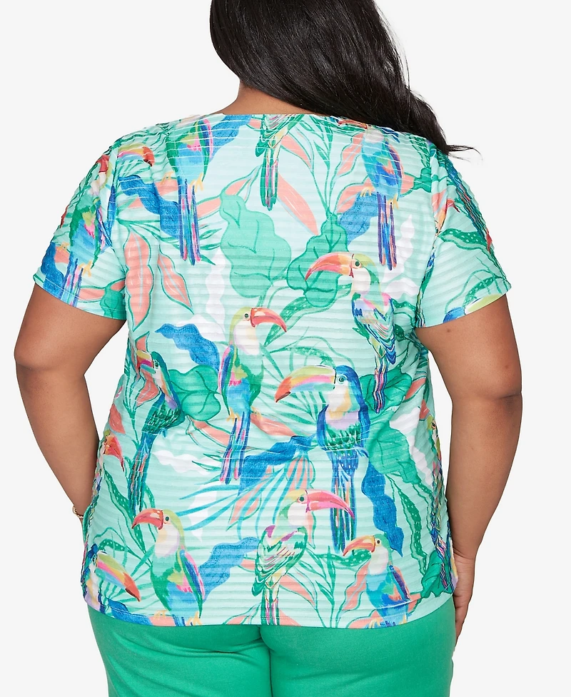 Alfred Dunner Plus Resort Living Toucan Textured Short-Sleeve Top