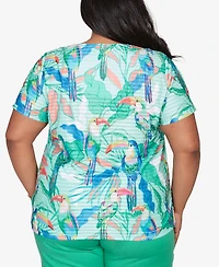 Alfred Dunner Plus Resort Living Toucan Textured Short-Sleeve Top
