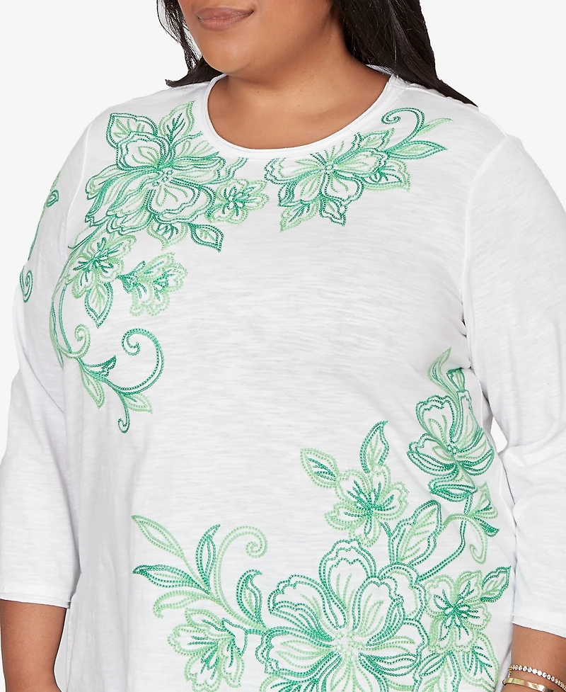Alfred Dunner Plus Resort Living Tropical Flower Embroidered Top