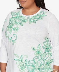 Alfred Dunner Plus Resort Living Tropical Flower Embroidered Top