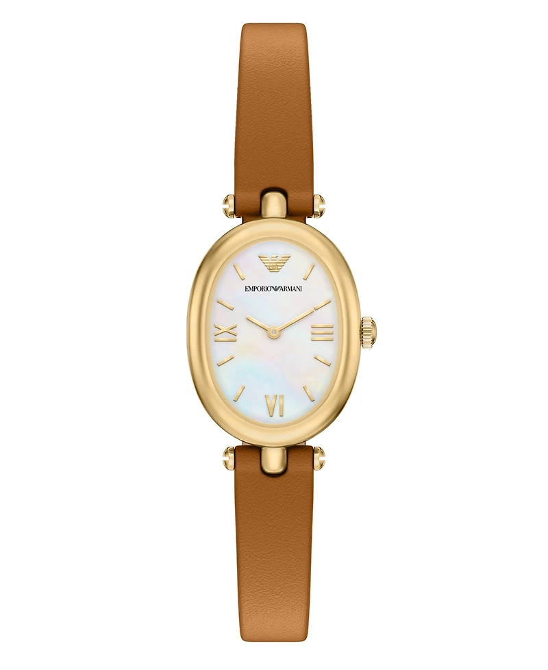 Emporio Armani Women's Quartz Two-Hand Brown Leather Watch, 28mm