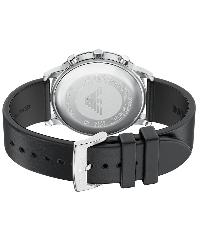 Emporio Armani Men's Quartz Chronograph Black Leather Watch, 42mm
