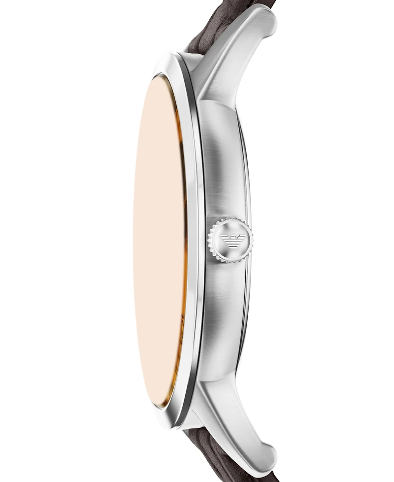 Emporio Armani Men's Quartz Three-Hand Brown Leather Watch, 43mm