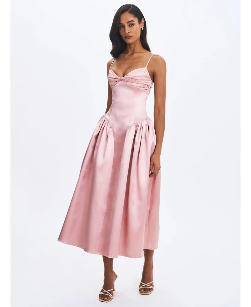 Miss Circle Women's Tullia Dusty Rose Satin Ruched Midi Dress
