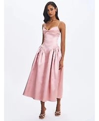 Miss Circle Women's Tullia Dusty Rose Satin Ruched Midi Dress