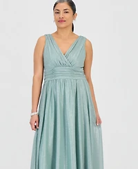 Connected Petite Surplice-Neck Sleeveless Shimmer Dress
