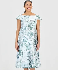 Connected Petite Printed Off-Shoulder Midi Dress