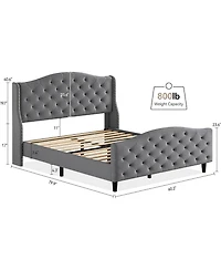 gaomon Queen Size Bed Frame with Headboard and Footboard, Tufted Wingback Headboard, Velvet Upholstered Platform Bed