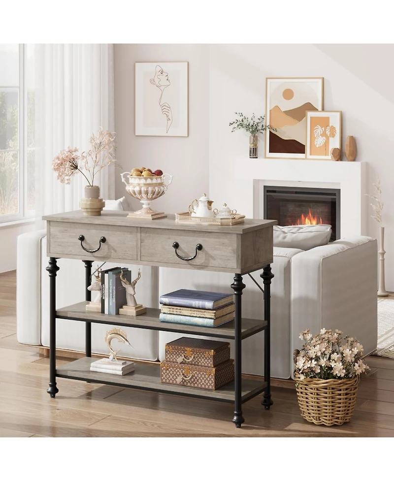 gaomon Entryway Table with Drawers and Storage Shelves, Narrow Console for Hallway, Living Room, or Behind Sofa, Rustic Brown Small Entry