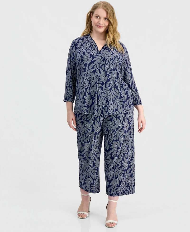 Anne Klein Essentials Plus Size Pleated 3/4-Sleeve Top