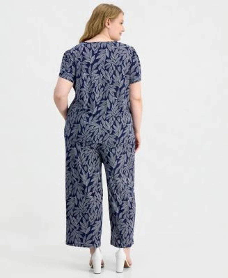 Anne Klein Essentials Plus Size Tulip Sleeve Top Wide Leg Cropped Pull On Pants