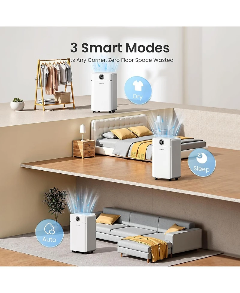 Chivalz Dehumidifier for Bedroom, Dehumidifier for Basement up to 1800 sqft, 3 Operation Modes, 24H Timer, White