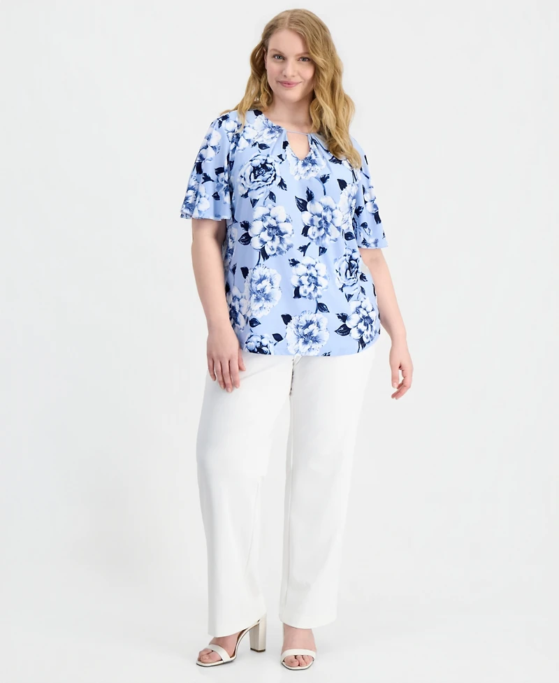Anne Klein Plus Keyhole-Neck Short-Sleeve Top