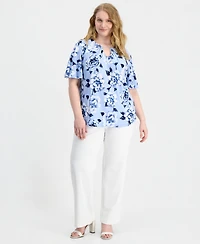 Anne Klein Plus Keyhole-Neck Short-Sleeve Top