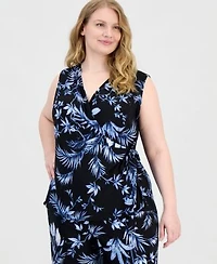 Anne Klein Plus Size V Neck Side Tie Wrap Top High Rise Wide Leg Pull On Pants