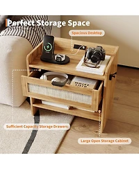 gaomon Rattan Nightstand Set of 2, Modern Boho Bedside Table with Drawers, Wooden Night Stand for Bedroom, Side End Tables for Living Room Furniture