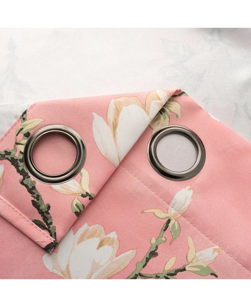 Olivia Gray 100% Polyester 200 Gsm Blossom Printed Blackout Grommet Curtain Panel 54" x 84" Blush