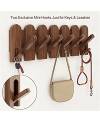 Yigii Solid Walnut 8-Hook Wall Rack: Piano Keys Design, Space-Saving, Easy Install