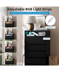 gaomon 8 Drawer Dresser with Charging Station and Led Lights, Modern Chest of Drawers with Power Outlet, Organizer Cabinet