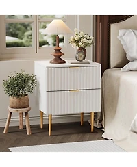 gaomon Charging Station & 2 Drawers, Wood Bedside Table with Usb Ports & Outlets - Modern Fluted Nightstand