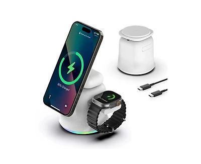 Risokeys 3-in-1 Wireless Charger with MagSafe - Compatible with Phone, Earphones and Watch, Magnetic Foldable Stand for Apple