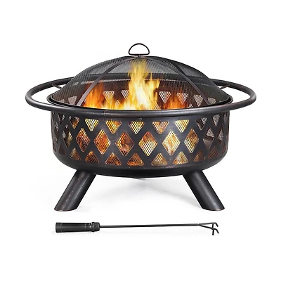 Yaheetech Rounded Outdoor Iron Fire Pit Wood Burning Heating for Bonfire