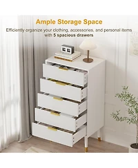 gaomon 5 Drawer Dresser for Bedroom, Modern Closet Dressers Chest of Drawers, Storage Dresser Chest Cabinet Organizer Unit, Small Fluted Nightstand