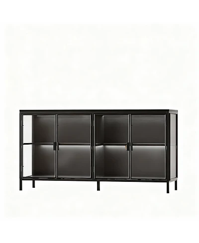 Yigii Led Illuminated Sideboard with Clear Shelves and Metal Frame for Living Room